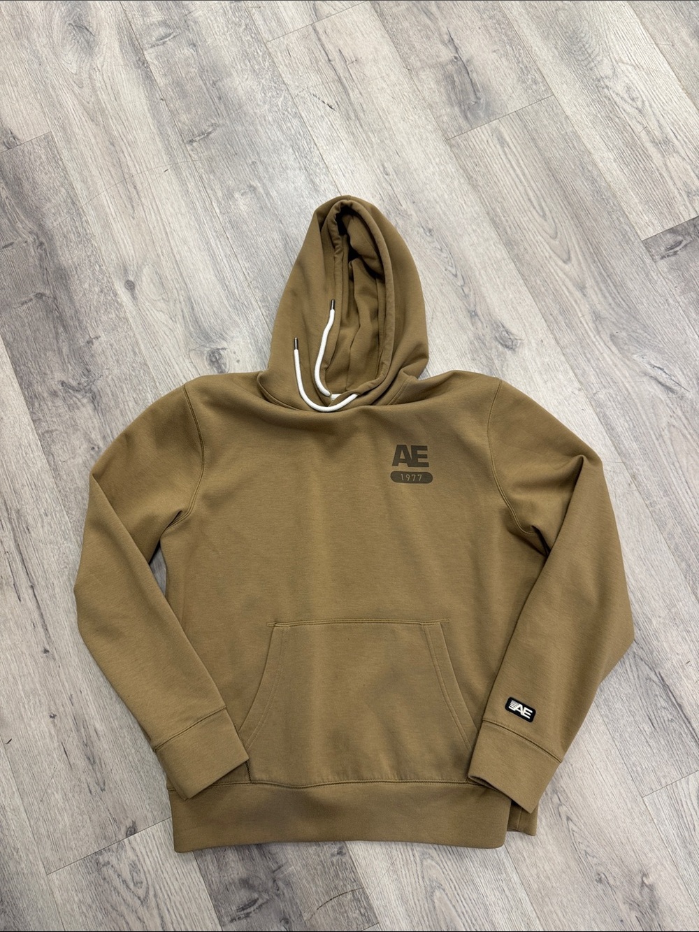 American Eagle Outfitters Olive Green Pullover Hoodie with AE Logo